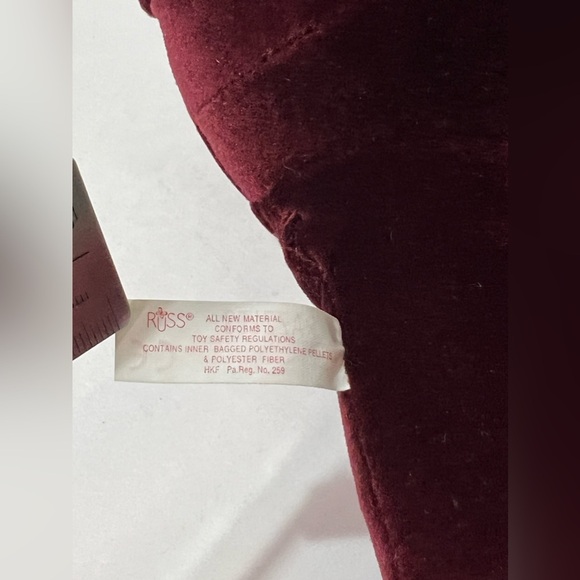 Russ Royal Winterfest Dark Red Velvet Bear Razzles Plush Stuffed Animal VTG - Picture 7 of 11